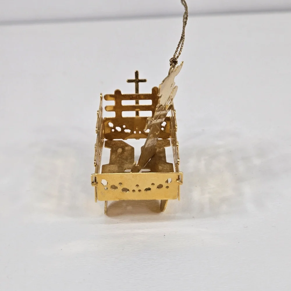Danbury Mint Ornament Puppy in a‎ Wagon Gold Plated 1986 Vintage 3D Christmas